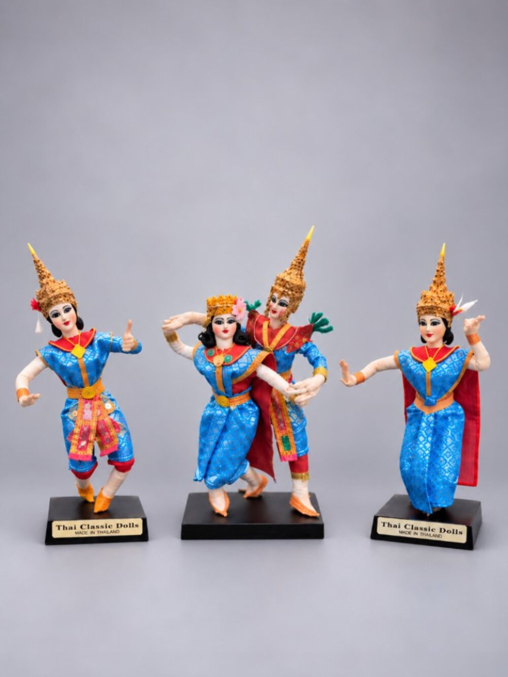 Vintage Thai Classic Dolls Traditional Dancers Set of 3 Thailand 8.5" Folk Art